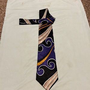 Gianno black/gold/purple abstract 100% silk neck tie